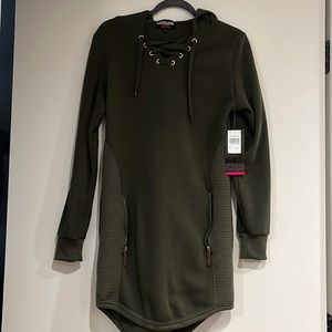 ARMY GEEEN LACE UP HOODIE DRESS